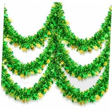St Patricks Day Shamrock Garland, 50FT Tinsel Garland for St Patricks Day Green