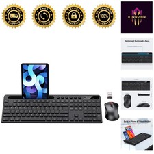 Ergonomic Wireless Keyboard with Tablet Holder  Silent 6-Button Mouse - Black