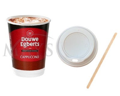 British Food Shop 2Go Douwe Egberts Cappuccino 12 Unzen Tassen [20 + Deckel & Rührstäbchen]