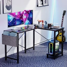 GIANNA L-Desk with CPU Stand for Small Spaces Black