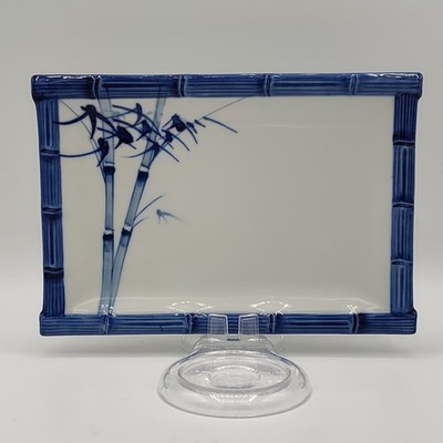 Vtg TOYO Sometsuke Style Cobalt Blue & White Bamboo Sushi / Sashimi Plate 6x9''