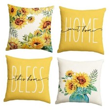 Home Sweet Home Sunflower Throw Pillow Covers, 18x18 18" x 18" Pack of 4 