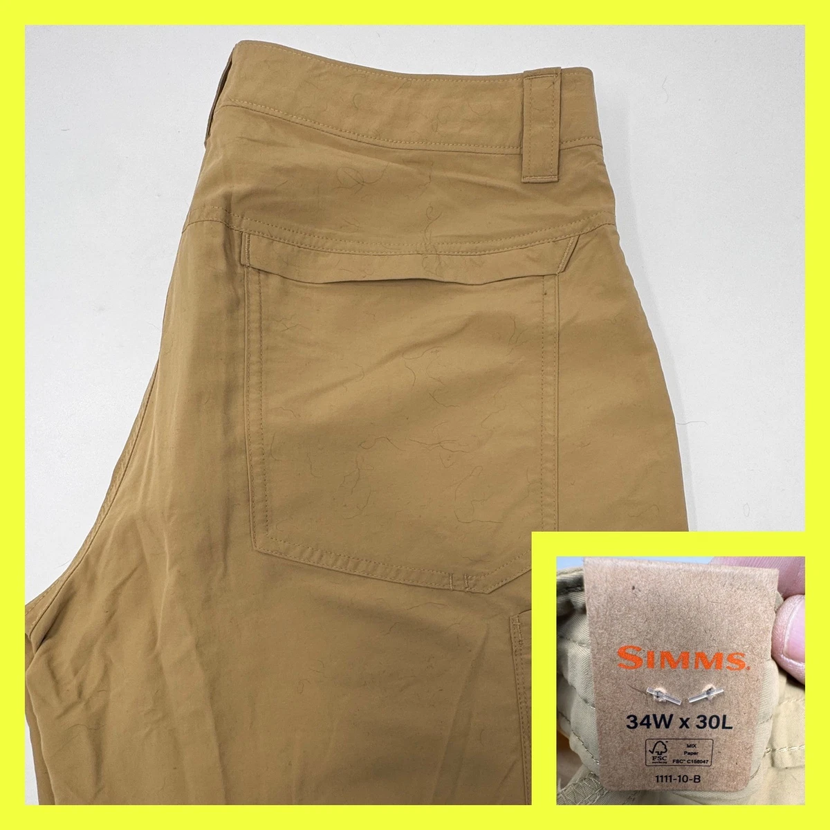 Pantalon De Pêche Simms Homme XL Beige Léger Cargo Avec Poches Zippées