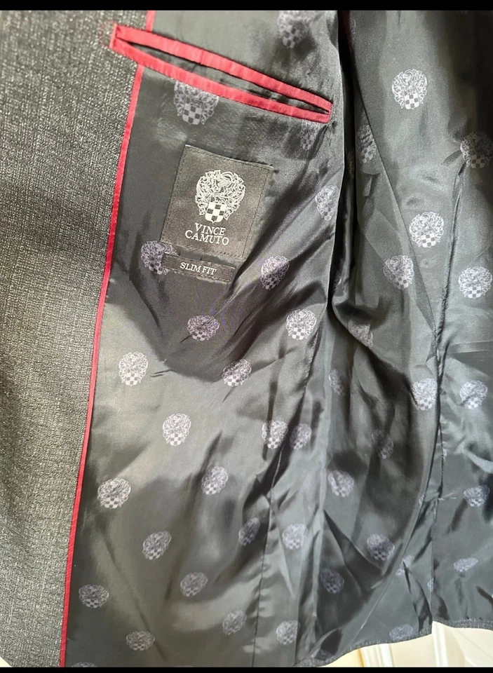 Vince Camuto Mens Slim Fit Sport Coat, Charcoal Gray Plaid, 40R, NWT - Image 3 of 3