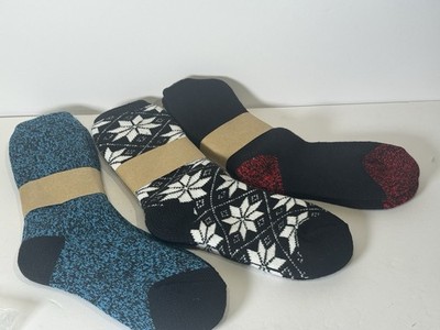  Set of 3 Cozy Thermal Crew Socks Mens Size 9-13 Winter Lodge Cabin Warm New