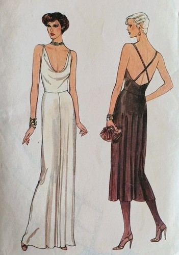 Vintage 80's VOGUE 7387 Bias Cut Pullover Cowl Neck Evening Dress Size 12 UNCUT