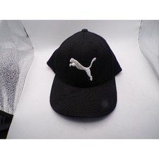 Puma Mens Black Performance Stretch Fit Baseball Cap Hat White Logo S/M