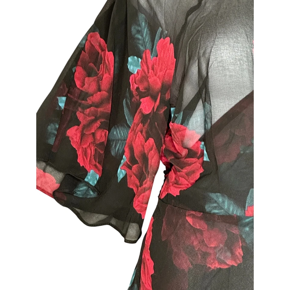 NWT City Chic Womens Dark Floral Sheer Wrap Maxi Dress 18/M (No Slip) Romantic - Image 4 of 4