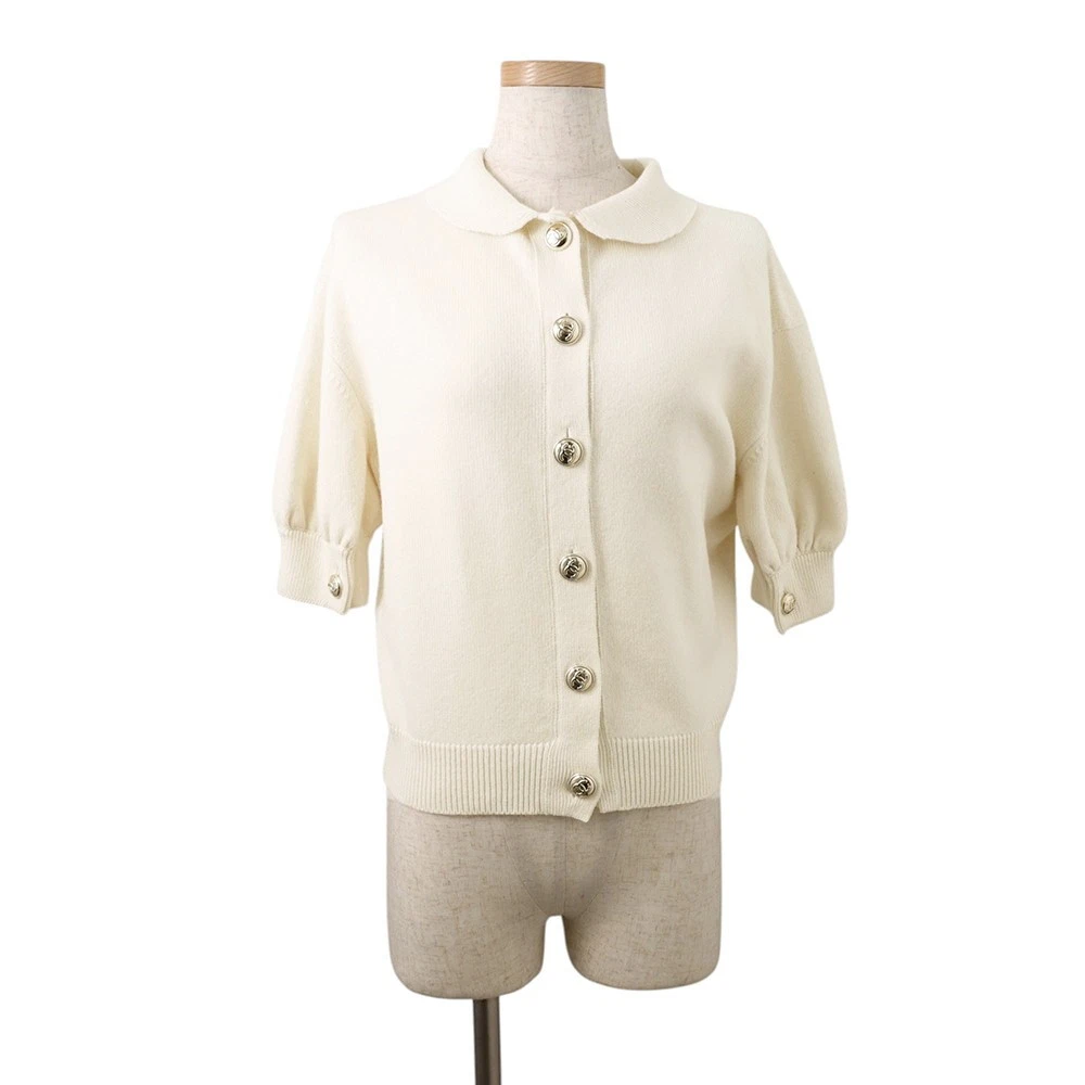 Chanel — CHANEL CC Logo Button Knit Short Sleeve Size 34 Cashmere100% Ivory P65575-K6...
