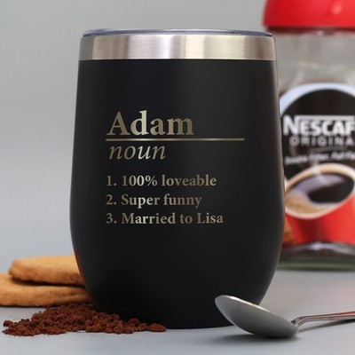Personalisierte schwarze Thermoskanne mit Namen Definition Thermo Reisebecher 12 Unzen Getränke
