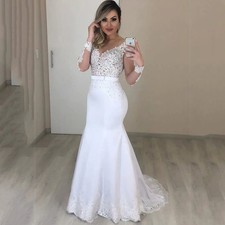 O-Neck Mermaid Wedding Dresses with Lace Appliques and Long Sleeves Customized