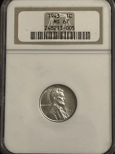 1943 Lincoln Wheat Cent MS 67 NGC Steel Penny Uncirculated 1c Coin