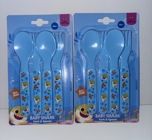 2er Pack Pinkfong Baby Hai Gabel Löffel 4er Set BPA-frei für Kleinkinder Kinder blau - Bild 4 von 4