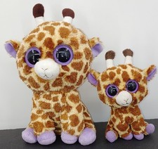 Lot Of 2 Ty Beanie Boos Safari Giraffe 10" 6" Plush Solid Purple Eyes