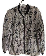 Vintage FUDA International Jacket XL Beige Snake Print Silk Bomber Zip vintage