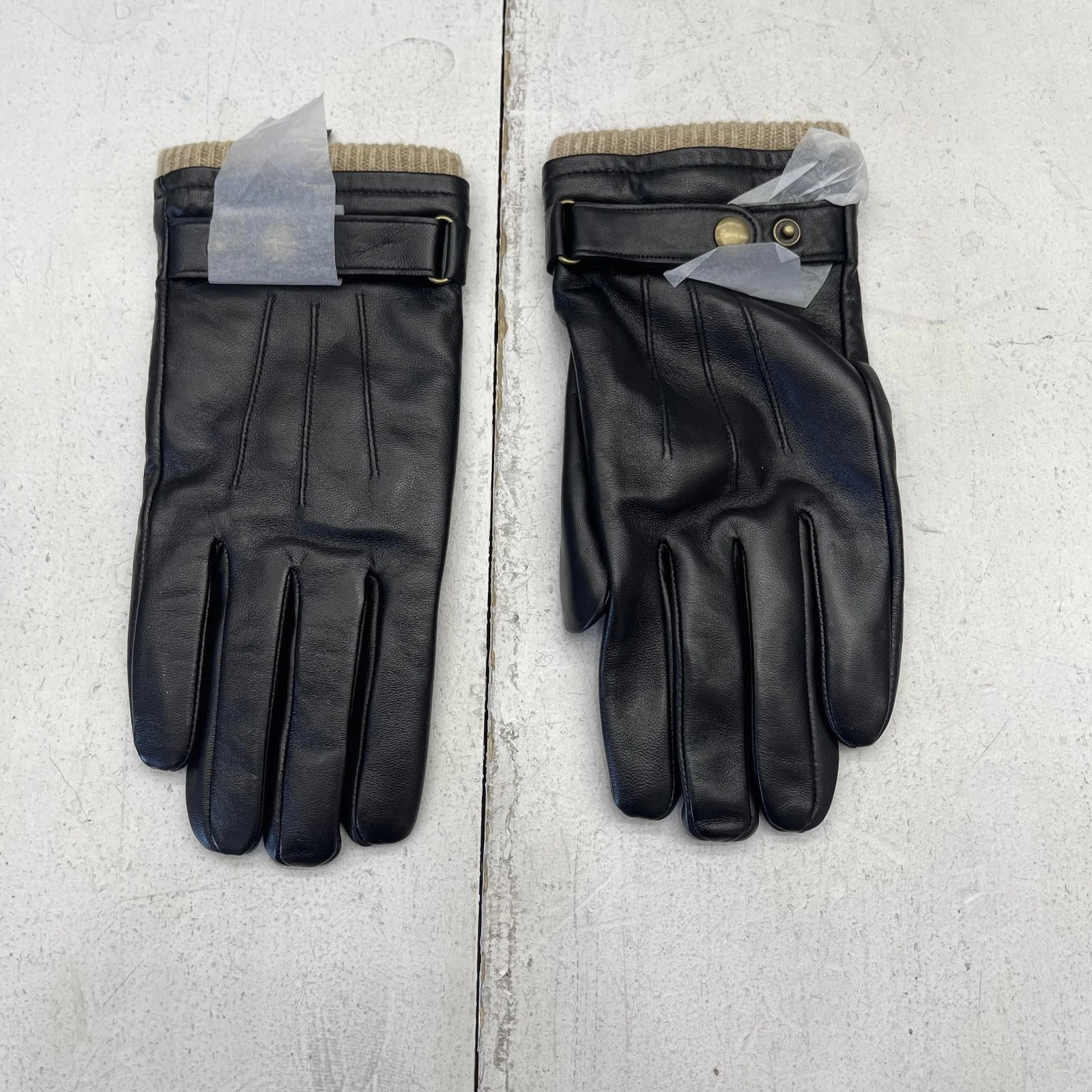 OZERO Gloves Mens Large Black Leather Sheepskin Wool Lined Winter Knit Cuff