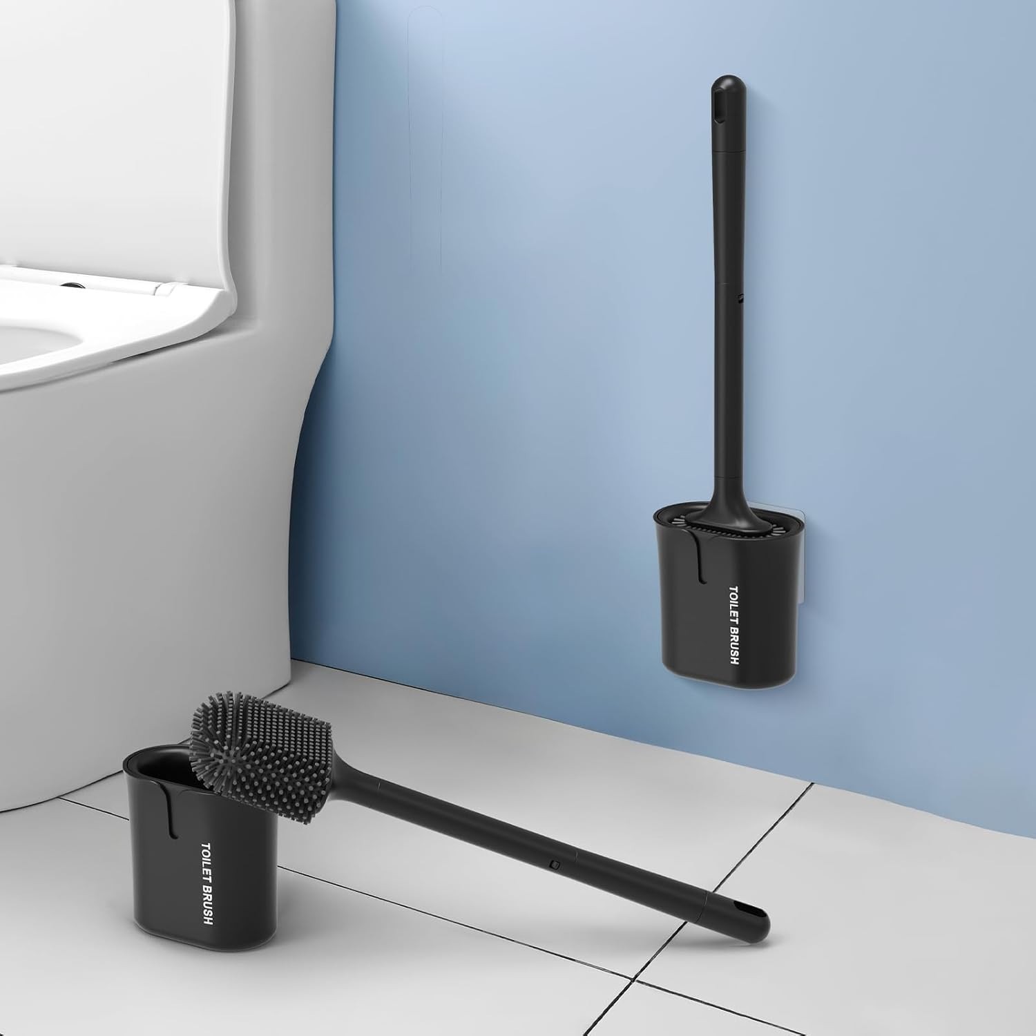 Ibergrif M34156B Black Silicone Toilet Brushes Holders Cleaner Brush Set