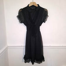 Mela Loves London Womens Dress Black Size S M UK 8 Polka Dot Retro Bow Cute Goth