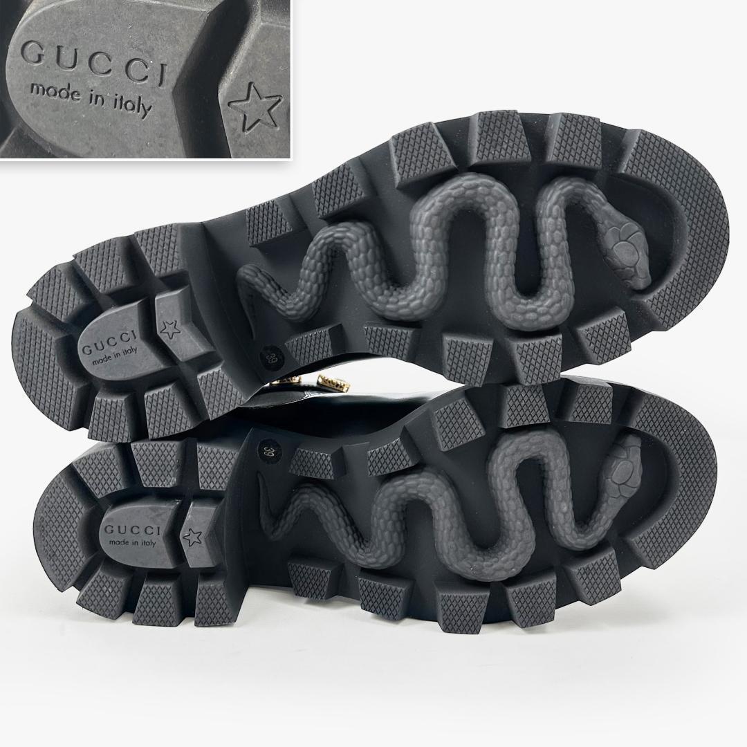 GUCCI Crystal GG Trip Chelsea Ankle Boots Black Leather Size GUCCI Crystal GG Trip Chelsea Ankle Boots Black Leather Size