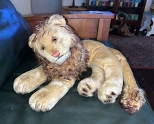Vintage STEIFF LEO LION RECLINING Plush Stuff Toy Animal 15 MOHAIR FUR