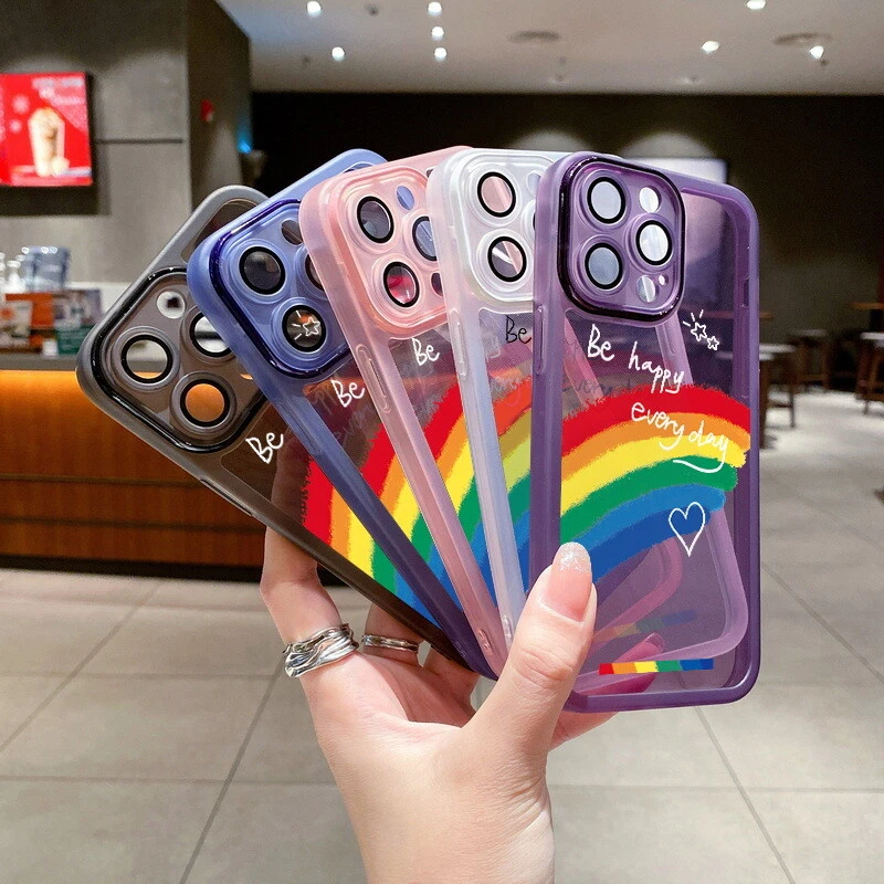 For iPhone 15 Pro Max 14 13 12 11 Rainbow TPU Clear Soft Lens Film Case Cover - Image 2 of 4