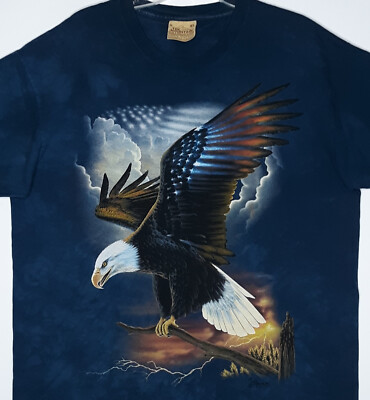 The Mountain Bald Eagle T-Shirt Size XL American Flag Wings Tie
