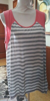 American High Size XL Swing Tank Sleeveless Coral, Gray & White Stripes