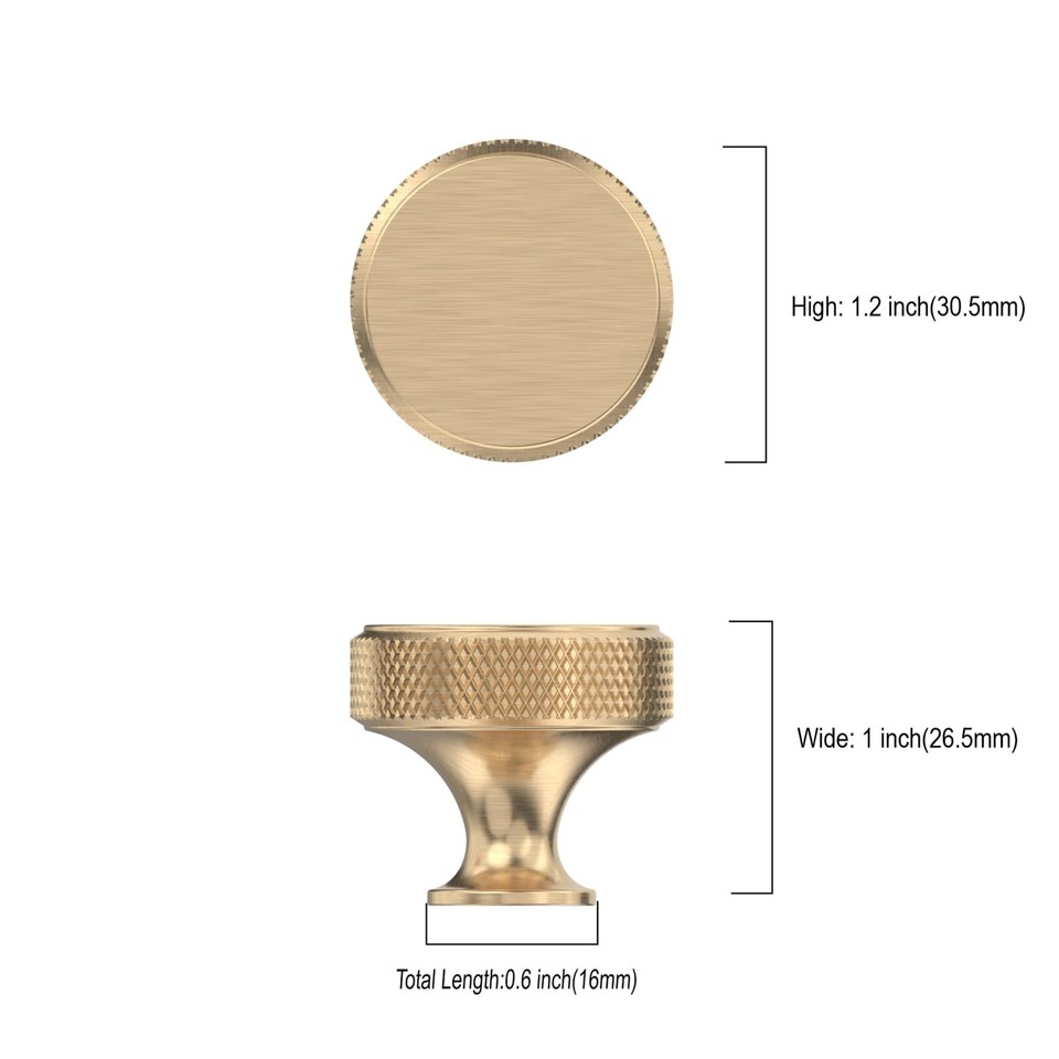 Gold Dresser Knobs 12-Pack 30mm Knurled Cabinet Knobs - Brushed Gold Drawer  Pulls For Dresser, Kitchen Cabinets, Furniture Dresser Knobs With Screws