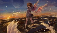 Landscape anime girls sky miniskirt moon brunette aerial Custom Gaming Mat Desk