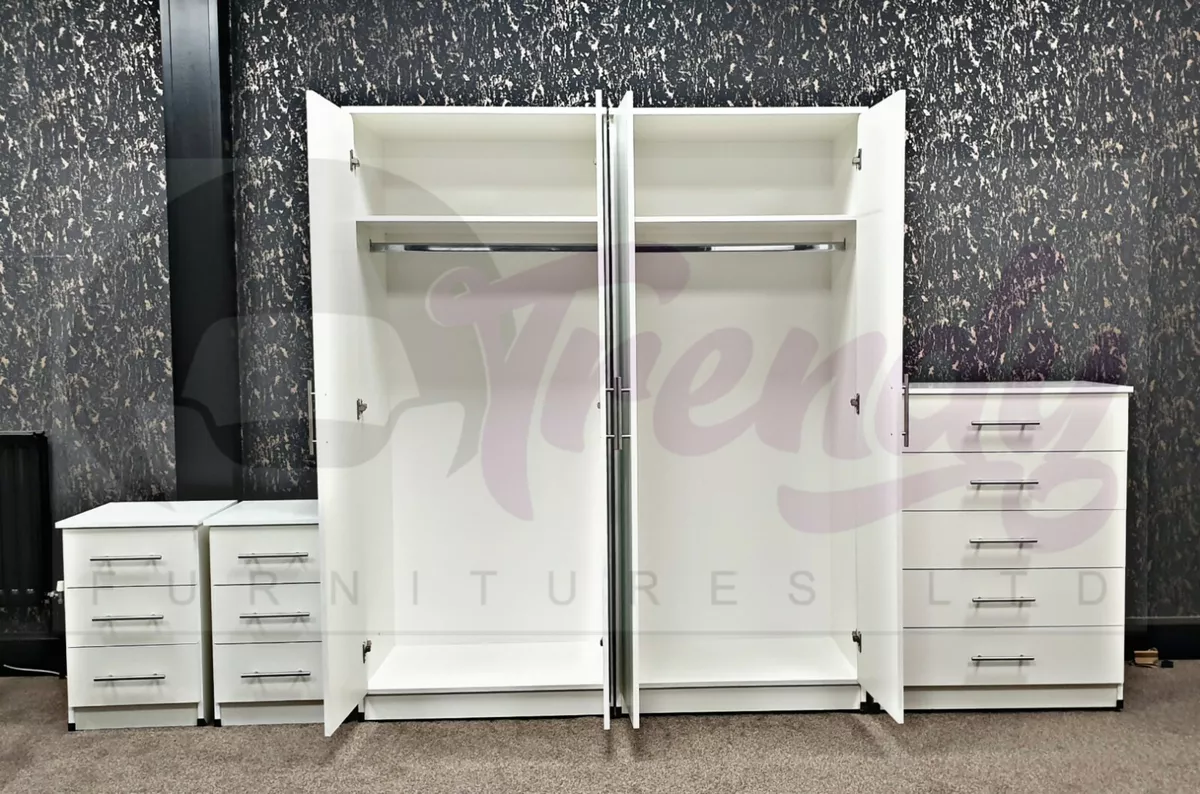 4 Door Wardrobe 4 Piece Matching Bedroom Set. Ready made
