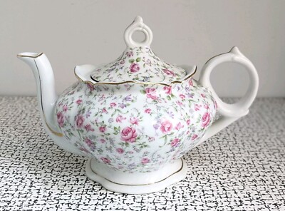 Vintage Lefton Japan Musical China Teekanne Ditsy Floral Rosa Rose Shabby Chic
