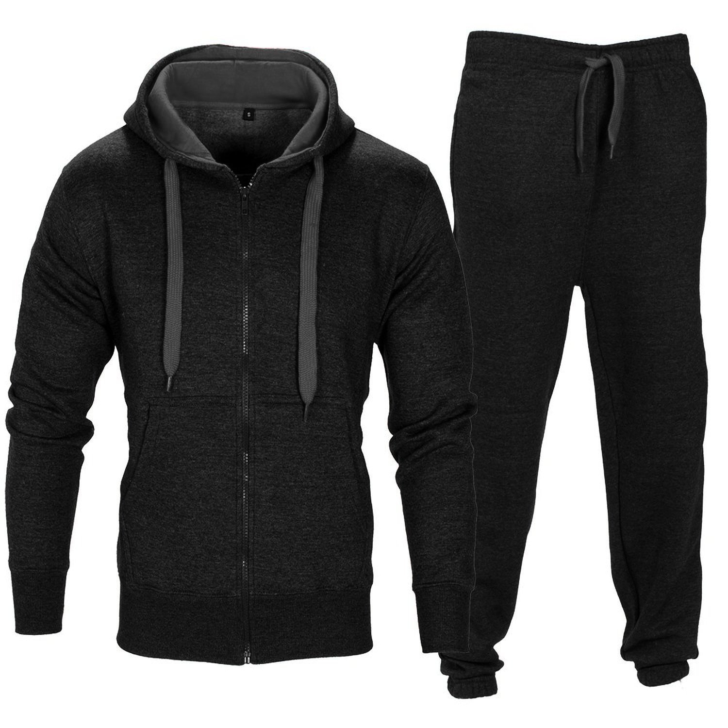 Mens Tracksuit Set Fleece Hoodie Top & Bottoms Joggers Contrast Gym
