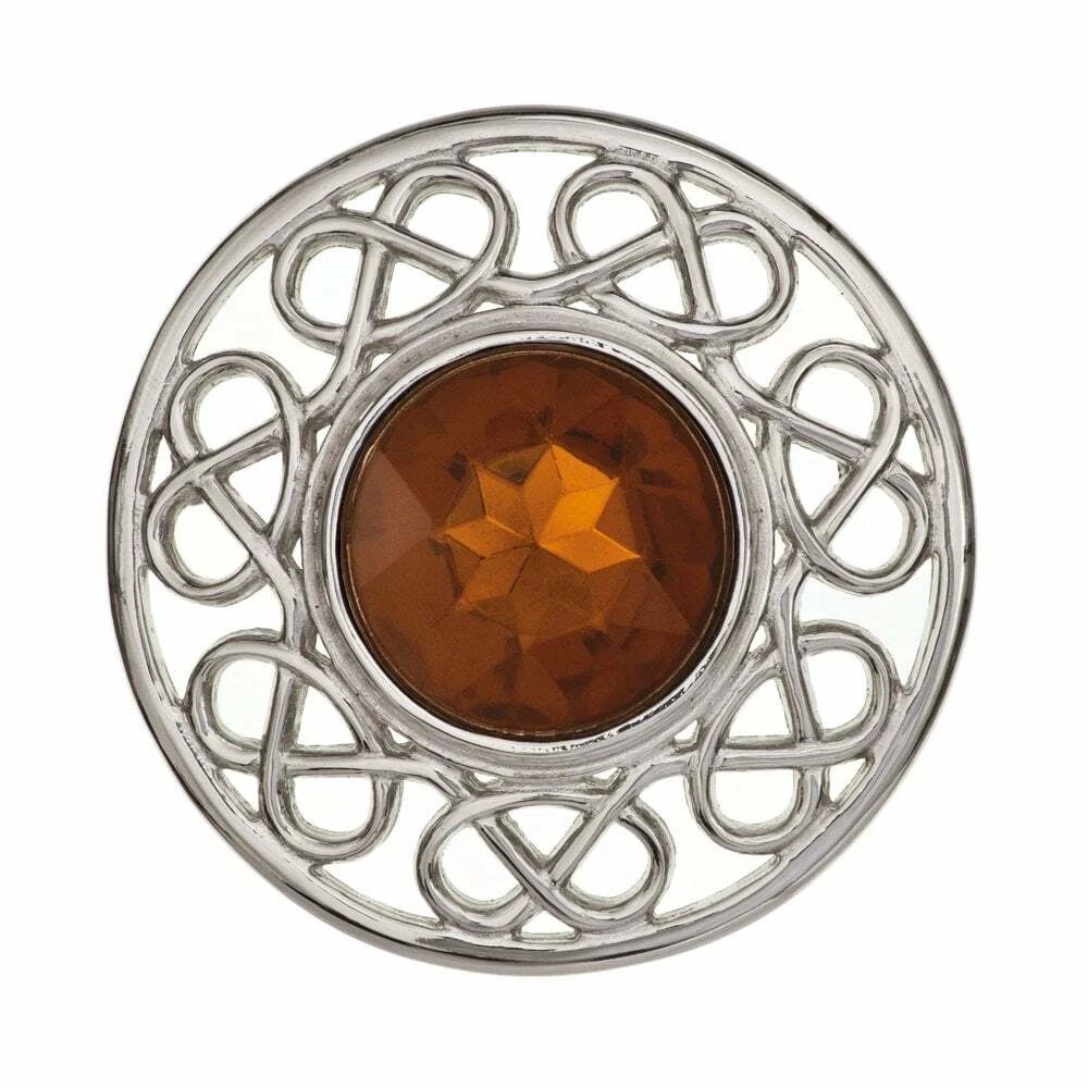Art Pewter Trinity Loop Dancers Plaid Brooch with Cairngorm Stone