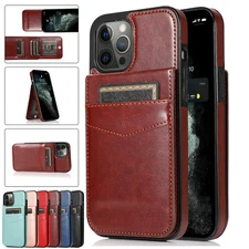 For iPhone 14 15 13 12 Pro Max 11 Leather Card Holder Wallet Case Phone Cover