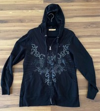 Seven7 Luxe Black Embellished Jacket Womens 14/16 Cotton Stretch Full Zip Hooded