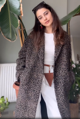 Zara Animal Print Wool Blend Coat ZW Collection Leopard Size XS