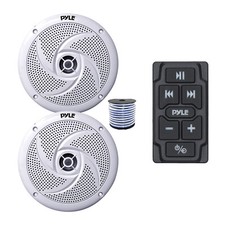 Pyle Marine Bluetooth Controller, 2x 8'' 320W Boat Speakers White w/Wire