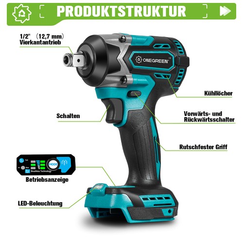 Bürstenloser für Makita 18V Akku Schlagschrauber 1000Nm Akkuschrauber Ratsche - Bild 5 von 15