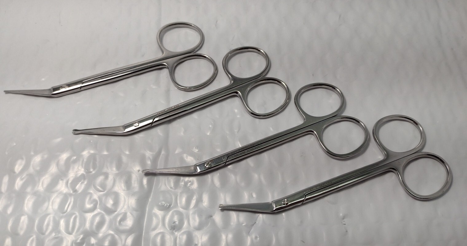Lot of 4 - Jarit 360-103 Scissors, Angled Over Edge, Probe Points, 4-1/ ...