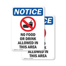  2 Pack No Food Or Drink Allowed OSHA Notice Sign Decal Metal Plastic