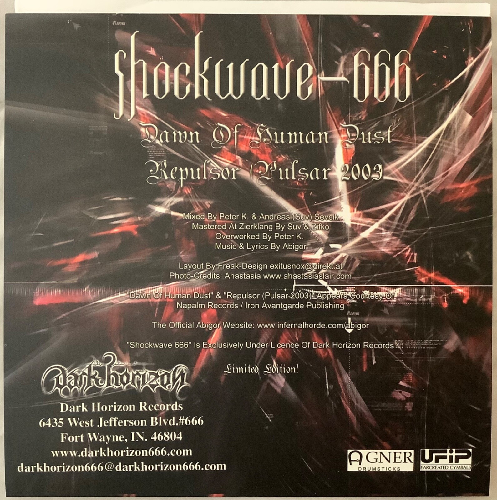 ABIGOR SHOCKWAVE 666 NEW VINYL 7" BLACK METAL DARK HORIZON LIMITED 1000 MAYHEM