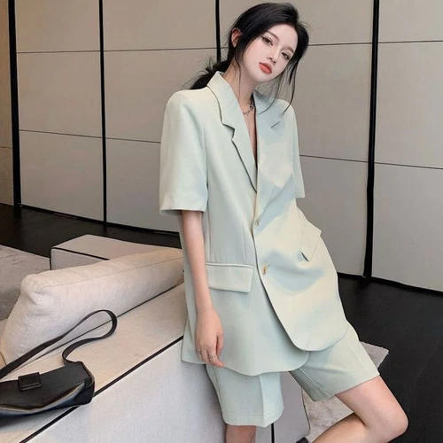 New Hot Women's Summer Suit Fashion Loose Thin Blazer Shorts Two-piece Set - Picture 2 of 28