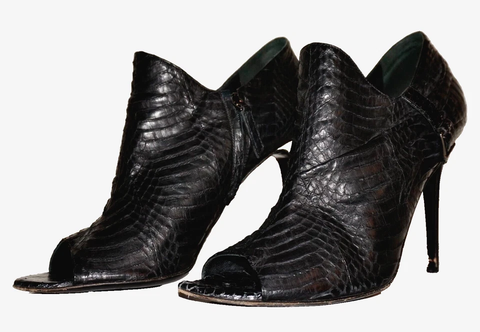 Botines DEVI KROELL Negro PIEL DE ANGUILA Cuero Punta Abierta EUR 40 ITALIA Foto 2 de 4