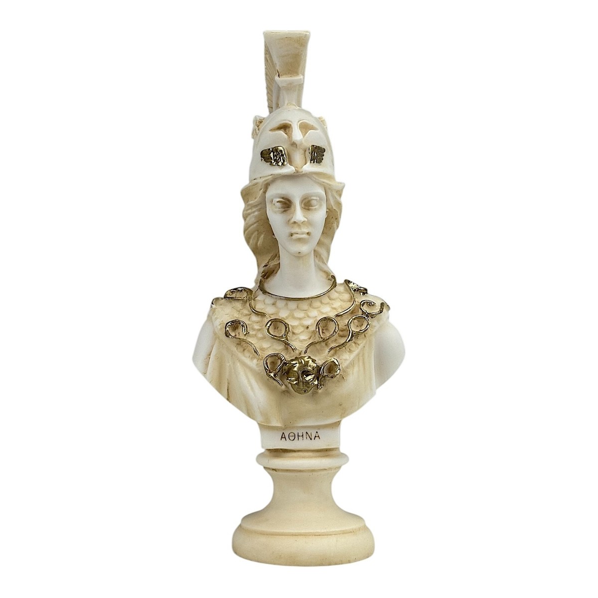 Athena Minerva Griekse Romeinse Godin Medusa Gold Shield Standbeeld Beeldhouwkunst Figuur