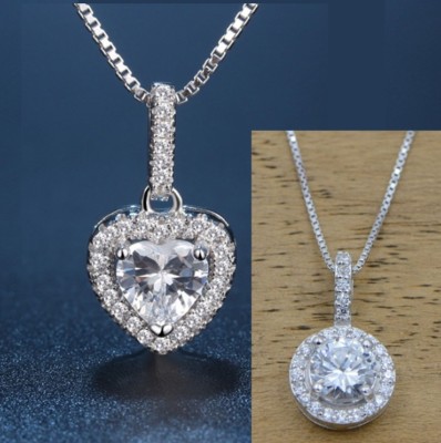 Sterling Silver Micro Pave Round Heart Cubic Zirconia Pendant Necklace Chain Box