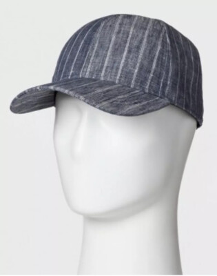 Men's Striped Curved Brim Baseball Hat Goodfellow Co™ Blue One