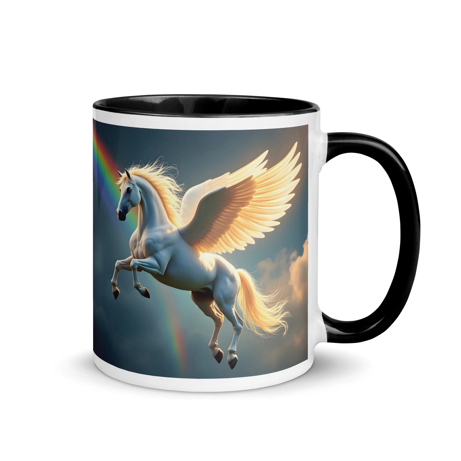 Magical Rainbow Unicorn Pegasus Coffee Mug | Colored Handle & Interior 11oz