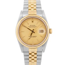 Rolex DateJust 36mm CHAMPAGNE TAPESTRY 18K Yellow Gold Steel JUBILEE Watch 16233