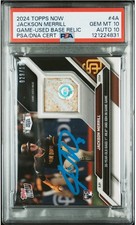 2024 Topps Now Jackson Merrill 029/125 PSA 10 AUTO 10 Used Base Relic RC POP 1