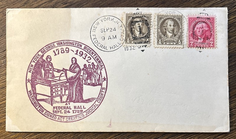1932 Washington Bicentennial NY Cover 2- 1/2 cent and 1- 2 cent stamps